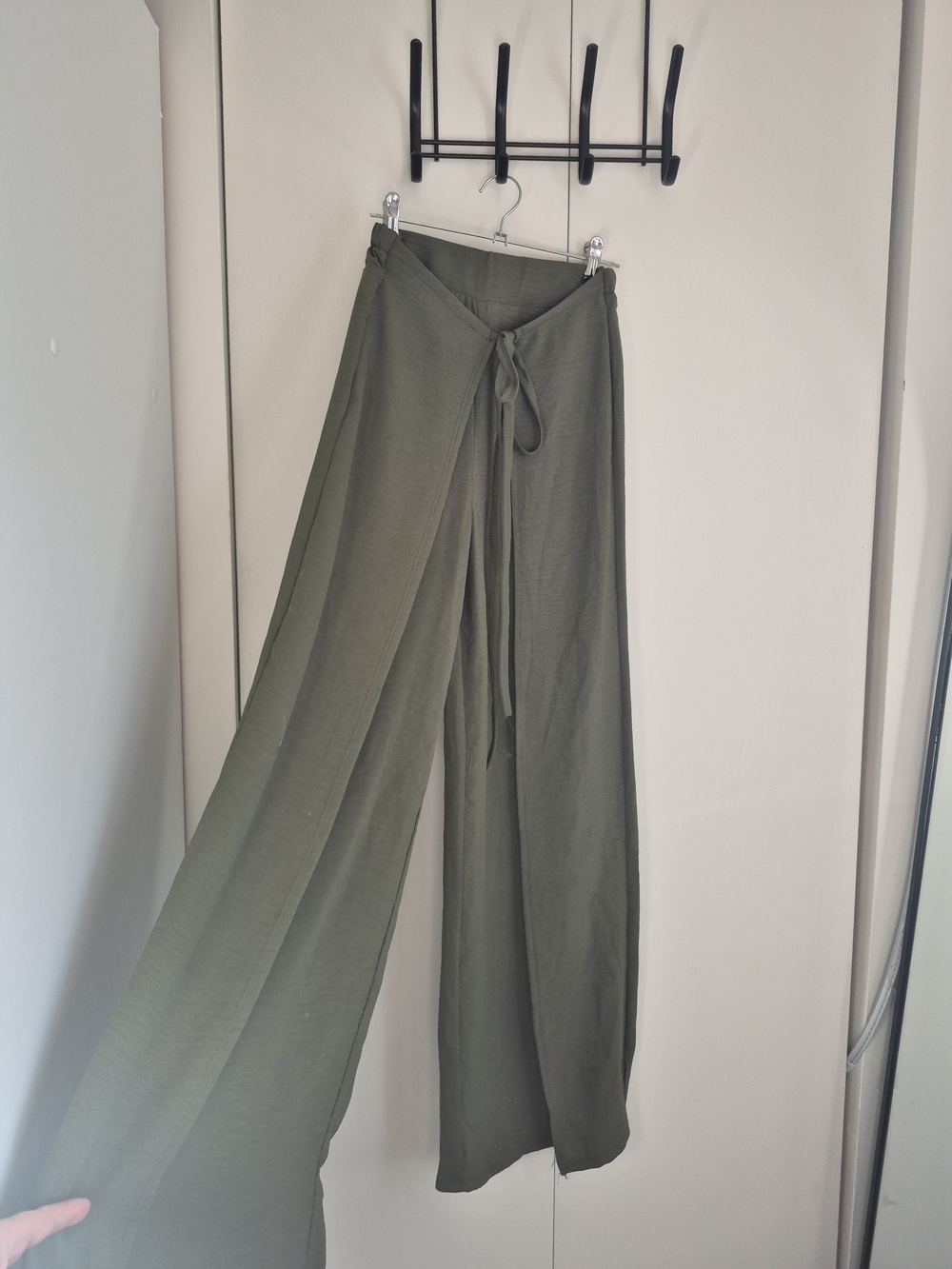 Wide-Leg Olive Green Wrap Pants